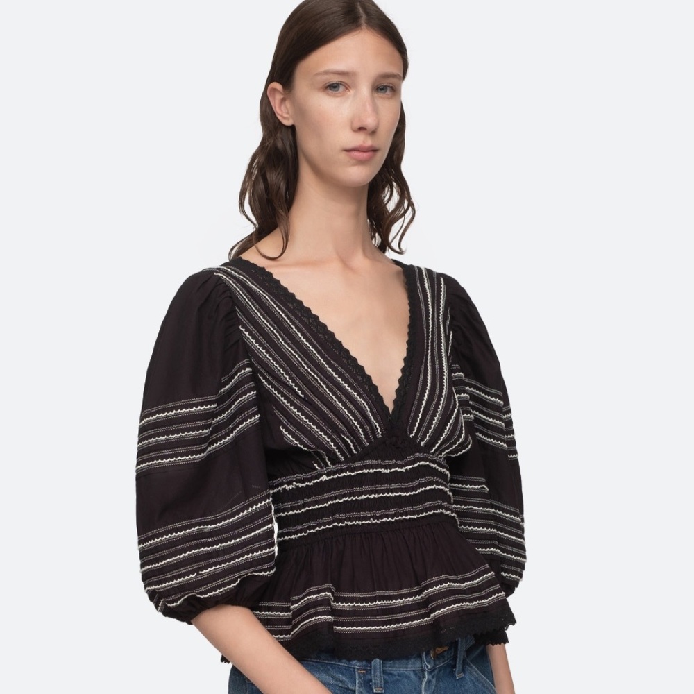 SEA NY Mable Cambric Puff Sleeve Top Size Small